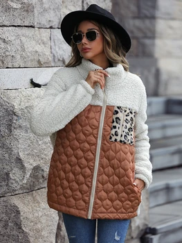 2023 Avrupa Amerikan Yeni Sonbahar Kış Giysileri Kadın Ceket Uzun Kollu Gevşek Eğlence Peluş Yuvarlak Boyun Dikiş Fermuarlı Ceket
