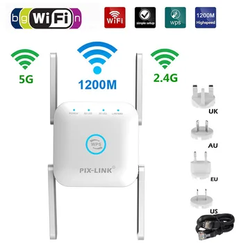 WiFi Tekrarlayıcı 1200Mbps Çift Bant 2.4 G 5GHz Aralığı Genişletici AP Yönlendirici anten yükseltici Ağ WPS Wi-Fi Hotspot Sinyal Güçlendirici