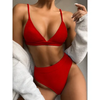 Seksi Bikini Setleri mayo kadın mayosu İki Parçalı Set Yüksek Bel Bikini Katı Mayo Gevşek Beachwear Tankni 2023 Yaz