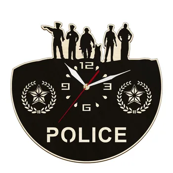 Polis Siluetleri Lazer Kesim Ahşap duvar saati Polis Departmanı İçin Dekoratif Duvar Saati Polis Rozeti Memuru Emeklilik Hediyesi