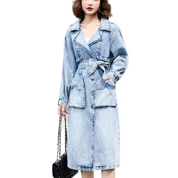 Moda Mavi Kadınlar Uzun Denim Ceket Kot Mont Rahat cep Ceketler Kadın Vintage Kot Ceket