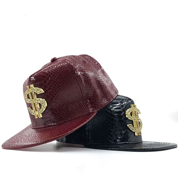 HotDoitbest Metal Altın dolar tarzı erkek beyzbol şapkası hip-hop şapka deri Ayarlanabilir Snapback Şapka erkekler ve kadınlar için