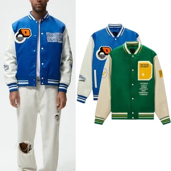 Yüksek Sokak Amerikan beyzbol ceket Erkekler Mektup Nakış patchwork Gevşek Mont Moda Spor pilot Ceketler Bahar Sonbahar Yeni