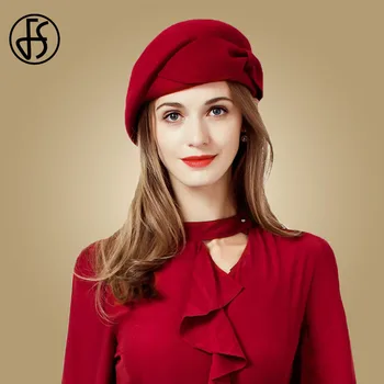 FS Bayanlar Kırmızı Düğün Şapka Kadınlar Için Vintage %100 % Yün Keçe Pillbox Şapkalar Siyah Fascinator Kış Fedoras Yay Bere Kilise şapkaları