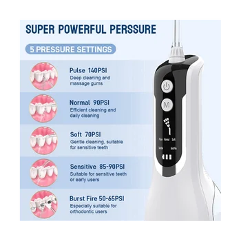 Oral Irrigator USB Şarj Edilebilir Taşınabilir diş su jeti 330ML Su Deposu Su Geçirmez Diş Temizleyici Siyah