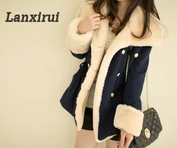 Lanxirui Tutmak Sıcak Kış Sıcak Kruvaze Yün Karışımı Ceket Moda Kadın Ceket Ağustos 0807