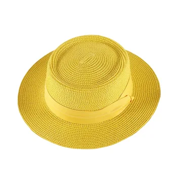 Yaz Moda Yüzük Üst kadın Hasır Şapka Düz Ağız plaj şapkası Düz Renk silindir şapka Tatil güneş şapkaları Toptan