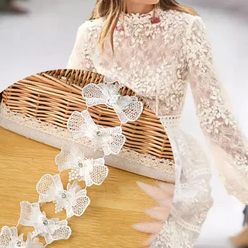 1Yard 7.5 cm Genişliğinde İşlemeli Dantel Şerit Kumaş Çiçek Aplike İnci Konfeksiyon Dekorasyon düğün elbisesi Dikiş El Sanatları El Yapımı
