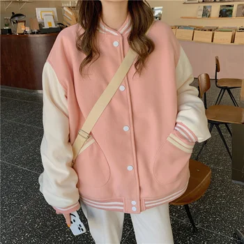 Deeptown Harajuku Moda kolej ceketi Kadınlar Boy Bombacı Ceketler Y2k Streetwear Beyzbol Ceket Vintage kolej üniforması