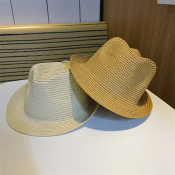 Hat Beach Bucket Hat Straw Hat Panama Jazz Caps Kids Parent Khaki Beige Western Cowboy 52cm 58cm Sun Hat шляпа женская летняя