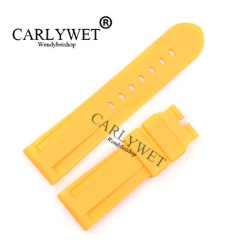 CARLYWET 24mm Erkekler Sarı Su Geçirmez silikon Kauçuk Yedek kol saati Band Kayışı Kemer Luminor