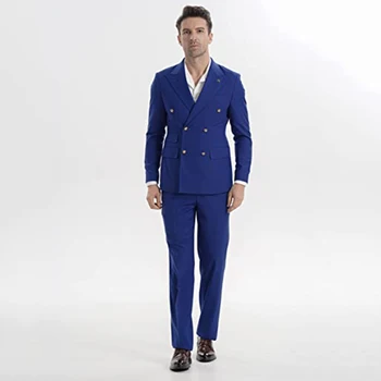 Erkek Slim Fit 2 Parça Takım Elbise Kruvaze İş Düğün Balo Smokin Takım Elbise Blazer ve pantolon seti İnce Takım Elbise Custom Made