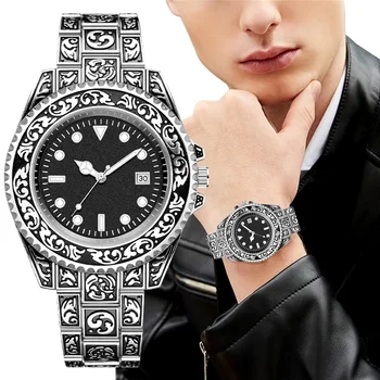 Yeni vintage saat Erkekler gümüş Bilek Saatler 2022 Marka Saat Paslanmaz Çelik Heykel Takvim Moda Kuvars Saatı Reloj