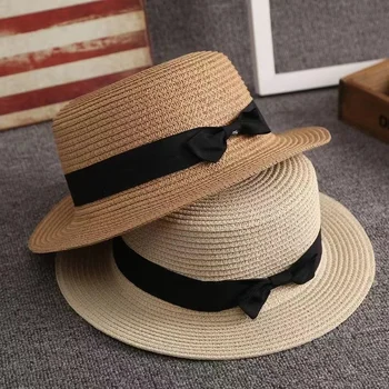 2023 Yaz Ebeveyn-çocuk Plaj Basit Şapka Kadın Rahat Panama Şapka Bayan Marka Kadın Düz Ağız İlmek hasır şapka Kızlar güneş şapkası