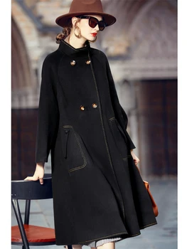 【El dikişli】 High-end çift taraflı kaşmir ceket kadın yeni sonbahar / kış 2022 orta uzunlukta tüvit ceket