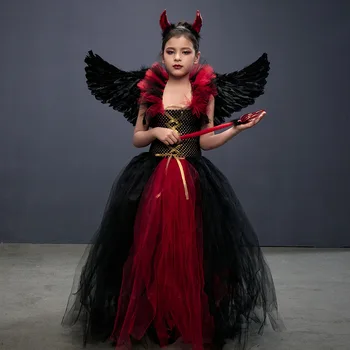 Cadılar bayramı Kostüm Çocuklar için Gotik İblis Kraliçe Vampir Cosplay Kostüm Örümcek Cadı Tutu Karnaval Elbise