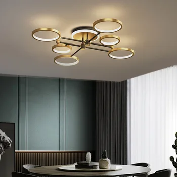 Postmodern Minimalist bakır altın LED karartma oturma odası tavan lambası halka sıcak beyaz ışık yatak odası dekor silika jel fikstür