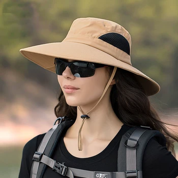 Yaz güneş şapkası Erkek Kadın Kova Şapka Geniş Ağız Örgü Nefes Boonie Şapka Yürüyüş Balıkçılık Safari açık hava şapkası Katlanabilir