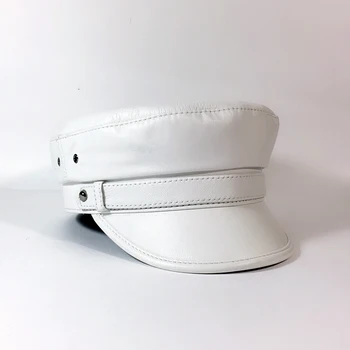 Beyaz Deri Şapkalar Erkekler Kadınlar Unisex Avrupa / Amerikan Moda Trendi Rahat Hakiki Koyun Derisi Düz Kapaklar Erkek 54-58 cm Gorras