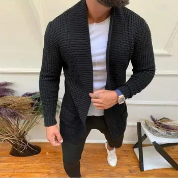 Erkek Ceketler Uzun Kollu Triko Sonbahar / Kış 2022 Düz Renk Hırka Kazak Erkek Üstleri Tek Göğüslü Kabanlar Palto