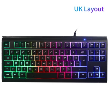 Kablolu 87 tuşlu İNGİLTERE düzeni aydınlatmalı klavye ofis dizüstü oyun karışık ışık oyun klavyesi