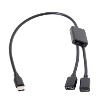 USB-C Dişi Hub Çift Bağlantı Noktalı Tip-C Kablo Dönüştürücü Kablosu Lap top Mac kitap not defteri PC ve Fare ve Flash Disk 30cm Siyah