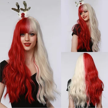 HAIRJOY Sentetik Saç Cosplay Peruk Uzun Kıvırcık Beyaz Siyah Cadılar Bayramı Kostüm peruk Kadınlar için