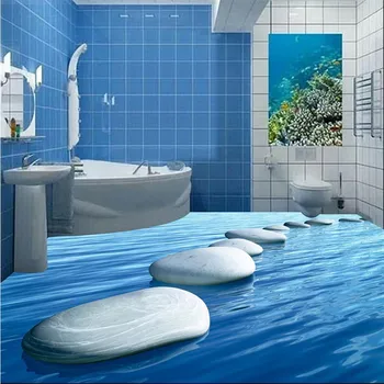 beibehang Duvar Kağıdı Oturma Odası Yatak Odası için 3D deniz mavi taş bağlı Zemin Boyama Banyo Kendinden Yapışkanlı duvar sticker