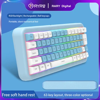 RYRA 63 Tuşları Dilsiz kablosuz klavye Arkadan Aydınlatmalı Çok Cihazlı Şarj Edilebilir 2.4 G Klavye İle Uyumlu Windows, Dizüstü Bilgisayar, Mini Klavye