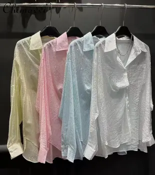 Moda Gömlek Ceket Çok Yönlü 2023 İlkbahar ve Yaz Yeni Rahat Taklidi Uzun Kollu Bluz Zarif Kadın Üstleri Güneş Koruma