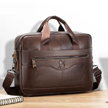 Iş Hakiki deri erkek Evrak Çantası Lüks Çanta Yüksek Kapasiteli Omuz askılı çanta 15.6 inç Erkek laptop çantası