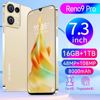 2023 Yeni RENO9 Pro akıllı telefon 5G 7. 3in HD tam ekran 16GB+1TB telefon yüz ve parmak izi kilidini Android 13 Tip-C fiş