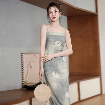 Modern Çin Cheongsam Elbise Vintage Stil Zarif Qipao Elbise Düğün ve Partiler için Zarif Çin Elemanları ile