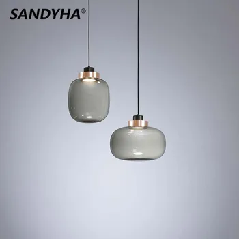 SANDYHA İskandinav Minimalist Led yatak odası için lamba Yemek Odası Modern Başucu Cam Dekor Avize Asılı Kolye aydınlatma armatürü