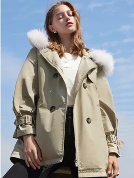 TXıı Kış Yeni Stil Ceket tarzı Kapşonlu Aşağı Ceket Gerçek Kürk Yaka ile Küçük ve Orta uzunlukta Kadınlar için