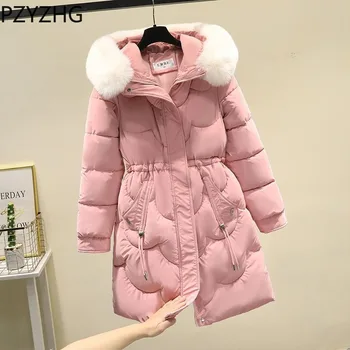 2023 Yeni Kadın Pamuk Ceket Kış Ceket Kadın Yapay Kürk Yaka Kapşonlu Parkas Sıcak Kalın Dış Giyim Gevşek Büyük Boy Palto