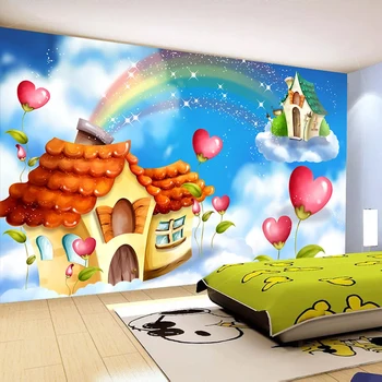 Mavi Gökyüzü Beyaz Bulutlar Gökkuşağı Kale Duvar Papel De Parede 3D Çocuk Odası Yatak Odası Bebek Odası Anaokulu Duvar dekorasyon kağıdı