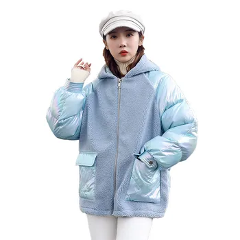 Moda Lambswool Patchwork Pamuk Ceket Kadın Kış Rüzgar Geçirmez Sıcak Kapşonlu Palto Zarif Tüm Maç Kısa Üst Dış Giyim JD1785