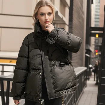 USPOP mizaç küçük kokulu rüzgar aşağı pamuklu ceket kadın 2023 yeni kısa ışık elmas ızgara zayıflama ceket