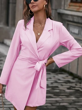 Uzun Kollu Zarif Casual Blazer Kadın Sonbahar Kış Düz Renk Tatlı V Boyun Kore Gevşek Vintage Moda Uzun Ceket Takım Elbise 2023