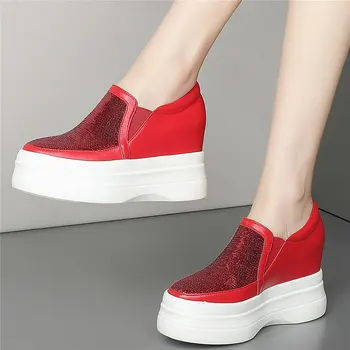 Rahat ayakkabılar Kadın İnek Deri Takozlar Yüksek Topuk yarım çizmeler Kadın parlak sim Yuvarlak Ayak Moda Ayakkabı Platformu Oxfords Ayakkabı