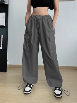 Gevşek Yüksek Bel Kargo Pantolon Yaz günlük pantolon Kadın Giyim Moda Düz Renk Streetwear Hottie Pantalones De Mujer