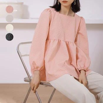 Japon Kore Puf Kollu Kadın Bluzlar Kare Yaka Gevşek Gömlek Kawaii Giyim Tatlı Blusas Mujer Moda 2023 Zarif Üstleri