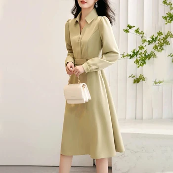 2023 Yeni kadın Giyim Sıska Diz Etekler turn-aşağı Yaka Düğmesi Mizaç Premium Düz Renk Rahat Kısa Kollu Elbiseler