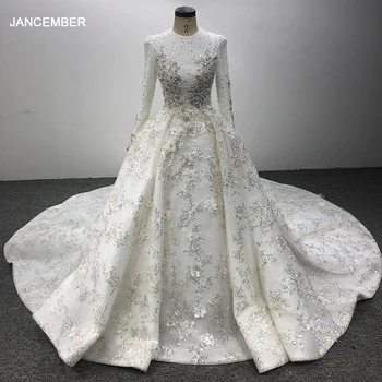 LİU - 1921 Uzun Kollu Lüks Yüksek Boyun Kristal Boncuk Payetli düğün elbisesi 2022 Kadın balo elbisesi
