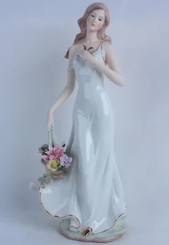 Porselen Bayan Çiçek Sepeti Heykel Seramik Belle Karakter Minyatür Hediye ve El Sanatları Süs Aksesuarları Süsleme
