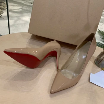 En Kaliteli Bayan Yüksek Topuklu Lüks Moda Bayanlar Kristal Glisten Kırmızı Taban Ayakkabı Klasik Retro Tasarımcı 10 cm Yüksek topuk 1015HJ