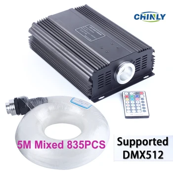 DMX 75W RGB LED Fiber Optik ışıklar RF uzaktan Kumanda 5m Karışık 835 adet Fiber Optik Kablo Sahne Yıldızlı Tavan Aydınlatma