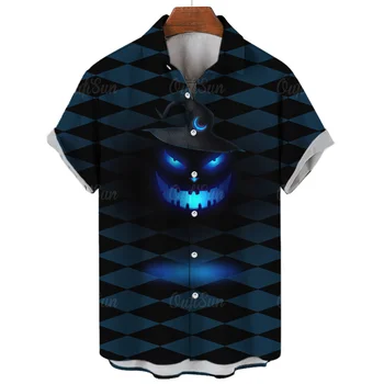2024 Cadılar Bayramı Erkek Gömlek Kısa Kollu Rahat Moda Gömlek Erkekler İçin Yaz havai gömleği Parti Erkek Giyim Üst T Shirt