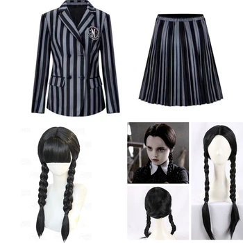 Çocuklar Çarşamba Addams Çocuk Çarşamba Cosplay Kostüm Kıyafetler Cadılar Bayramı Karnaval Takım Elbise Siyah Kız Elbise Rol Oynamak